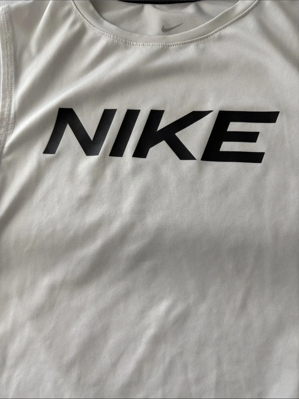 Nike White Sleeveless Training Tank with Black Logo kids size S